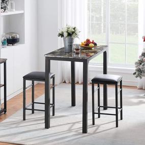 img 1 attached to Rustic Charm: VECELO 3-Piece Pub Dining Set With Counter Height Breakfast Table And 2 Bar Stools