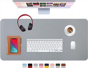 img 4 attached to Upgrade Your Workspace With Dual Sided Leather Desk Pad | Waterproof & Durable For Office Or Home | Desk Protector Cover With PU Mouse Pad | 35.4 X 17 Inches (Gray/Silver)