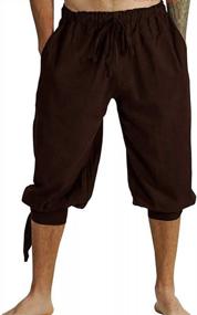 img 3 attached to Средневековый пиратский стиль: мужской льняной костюм GRAJTCIN, шорты и штаны для костюмированной вечеринки Viking на шнуровке