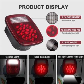 img 3 attached to 39 LED Square Rear Combination Tail Lights Lamps Assembly Compatible with Wrangler TJ YJ CJ 🚛 Signal Tail Lights + License Plate Lights for Flatbed Trucks RV Brake Stop Turn Backup Reverse Lights