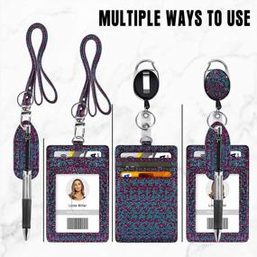 img 2 attached to Retractable ID Badge Holder, Multipurpose Bling Rhinestone Badge Reel With Belt Clip Key Ring, Shiny PU Leather Badge Holder With Lanyard And Pen Holder For Nurse,Teacher,Office Worker (Mermaid)