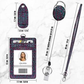img 3 attached to Retractable ID Badge Holder, Multipurpose Bling Rhinestone Badge Reel With Belt Clip Key Ring, Shiny PU Leather Badge Holder With Lanyard And Pen Holder For Nurse,Teacher,Office Worker (Mermaid)