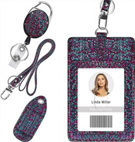 img 4 attached to Retractable ID Badge Holder, Multipurpose Bling Rhinestone Badge Reel With Belt Clip Key Ring, Shiny PU Leather Badge Holder With Lanyard And Pen Holder For Nurse,Teacher,Office Worker (Mermaid)