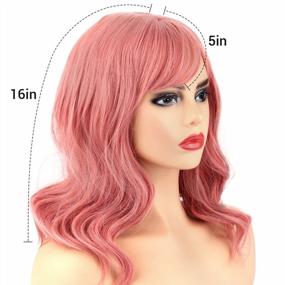 img 2 attached to Wirhaut Pink Wavy Wig With Bangs, Curly Synthetic Bob Wig Hair Replacement Wigs For Women 14 Inches With Wig Cap_Pink