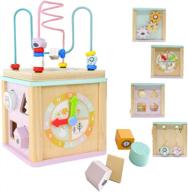 🧩 leo & friends activity cube: multi-function wooden toy for 1-3 year olds - bead maze, shape sorter, clock, sliding insects, spinning gears - ideal birthday gift for girls, ages 12+ months logo