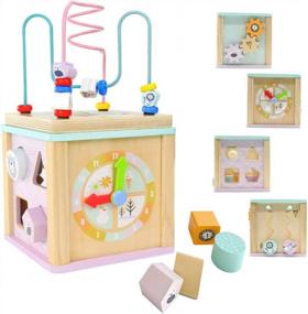 img 3 attached to 🧩 LEO & FRIENDS Activity Cube: Multi-Function Wooden Toy for 1-3 Year Olds - Bead Maze, Shape Sorter, Clock, Sliding Insects, Spinning Gears - Ideal Birthday Gift for Girls, Ages 12+ Months