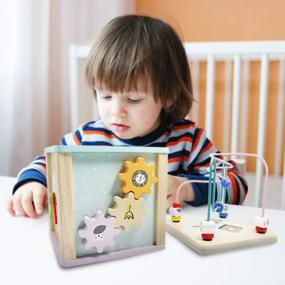 img 1 attached to 🧩 LEO & FRIENDS Activity Cube: Multi-Function Wooden Toy for 1-3 Year Olds - Bead Maze, Shape Sorter, Clock, Sliding Insects, Spinning Gears - Ideal Birthday Gift for Girls, Ages 12+ Months
