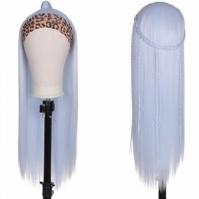 img 2 attached to Pale Blue Non Lace Front Wig - FUHSI 22 Inch Long Straight Glueless Synthetic Headband Wig For Women