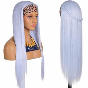 img 4 attached to Pale Blue Non Lace Front Wig - FUHSI 22 Inch Long Straight Glueless Synthetic Headband Wig For Women
