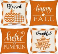 set of 4 18x18 inch fall pillow covers - perfect for thanksgiving, hello pumpkin & buffalo check plaid home decor! logo