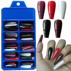 img 4 attached to 100Pc Coffin Press On Nails Long Glossy Full Cover Fake Nails Tips Assorted Colored Artificial Fingernails Manicure Design Decor 5 Colors 10 Sizes Women Teen Girls LoveOurHome