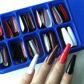 img 3 attached to 100Pc Coffin Press On Nails Long Glossy Full Cover Fake Nails Tips Assorted Colored Artificial Fingernails Manicure Design Decor 5 Colors 10 Sizes Women Teen Girls LoveOurHome