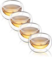ощутите вкус: набор из 4 стаканов-рюмок cnglass с двойными стенками - идеально подходят для чистого и вкусного азиатского чая и эспрессо! логотип