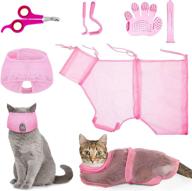 🐱 convenient 5-piece cat bathing bag set: adjustable grooming, anti-bite muzzles, nail clipper, tick remover tool & massage brush for easy bathing, cleaning, and trimming logo