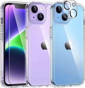 img 4 attached to Military Grade IPhone 14 Case [6.1 Inch] With 5 In 1 Protection - Clear, Not Yellowing + 2 Tempered Glass Screen Protector + 2 Camera Lens Protector Shockproof Slim Cover For Apple IPhone 14.