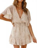 flattering summer mini wrap dress with flutter sleeves, deep v-neckline and stylish print for women logo
