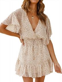 img 3 attached to Flattering Summer Mini Wrap Dress With Flutter Sleeves, Deep V-Neckline And Stylish Print For Women