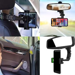 img 1 attached to Car Mount Phone Holder Multifunctional Pop Rearview Mirror Phone Holder Desk Stand Universal 360°Car Rearview Mirror Mount Phone And GPS Holder HIYITKS Adjustable Cell Phone Cradles Holder(2Pcs-Green)