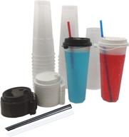 🥤 20 sets of 24oz plastic cups with lids and straws - thickened frosted cups, flat lids, long flexible straws, and thick straws logo