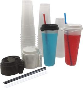 img 4 attached to 🥤 20 Sets of 24oz Plastic Cups with Lids and Straws - Thickened Frosted Cups, Flat Lids, Long Flexible Straws, and Thick Straws