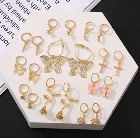 img 3 attached to 20 Pairs Butterfly Star Cute Small Hoop Earrings For Women And Girls By Funtopia