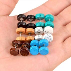 img 3 attached to Longbeauty Wood & Stone Fake Flesh Ear Stretching Plugs - Set Of 6 Or 9 Pairs In 00G-0G Sizes