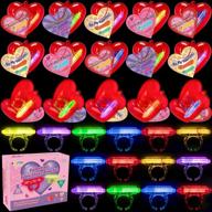 valentine's day party supplies: 112 piece set of kids favors, including 28 glow rings, filled hearts, and valentine's cards for classroom gift exchange, game prizes, and party games. logo