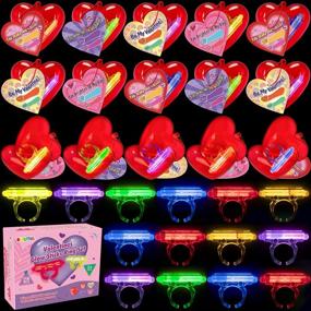 img 4 attached to Valentine'S Day Party Supplies: 112 Piece Set Of Kids Favors, Including 28 Glow Rings, Filled Hearts, And Valentine'S Cards For Classroom Gift Exchange, Game Prizes, And Party Games.