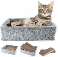 🐱 primepets 2 in 1 cat scratcher lounge: removable cardboard, reversible scratching pad, cat box bed | corrugated board, catnip included logo