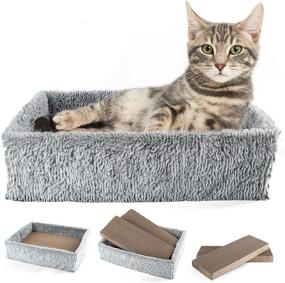 img 4 attached to 🐱 PrimePets 2 in 1 Cat Scratcher Lounge: Removable Cardboard, Reversible Scratching Pad, Cat Box Bed | Corrugated Board, Catnip Included