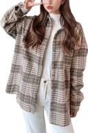 women's wool blend plaid flannel shirt jacket coat long sleeve casual shacket logo