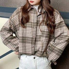 img 2 attached to Women'S Wool Blend Plaid Flannel Shirt Jacket Coat Long Sleeve Casual Shacket