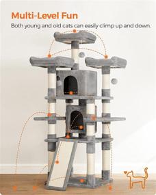 img 2 attached to 🐱 FEANDREA 67-Inch Multi-Level Cat Tree: Perfect for Large Cats, Cozy Perches, Stable & Light Gray UPCT18W