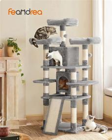 img 3 attached to 🐱 FEANDREA 67-Inch Multi-Level Cat Tree: Perfect for Large Cats, Cozy Perches, Stable & Light Gray UPCT18W