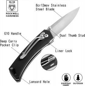 img 3 attached to Компактный и прочный карманный нож с зажимом для ремня для кемпинга и повседневного использования - лезвие 2,7 дюйма, нескользящая ручка G-10 и конструкция из нержавеющей стали 8Cr13MoV - идеальный подарок для мужчин