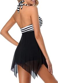 img 2 attached to Women'S Tummy Control Swimsuit - Yonique One Piece Bathing Suit With Halter Mesh Swimdress For Teen Girls