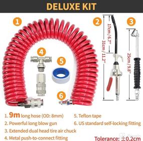 img 3 attached to 🚚 IBroPrat Heavy Duty Air Blow Gun Kit with 29.5FT Coil, Extended Dual Head Tire Air Chuck - Ideal for Semi Truck Air Hose