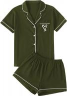 lyaner women's pajamas set heart print button short sleeve shirt with shorts sleepwear pjs set logo