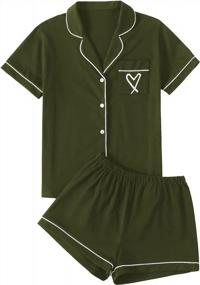 img 4 attached to LYANER Women'S Pajamas Set Heart Print Button Short Sleeve Shirt With Shorts Sleepwear PJs Set