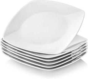 img 4 attached to Stylish MALACASA Porcelain Dinner Plates - Set Of 6 Square Gray And White Serving Dishes For Desserts, Salads And Pasta