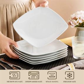 img 1 attached to Stylish MALACASA Porcelain Dinner Plates - Set Of 6 Square Gray And White Serving Dishes For Desserts, Salads And Pasta