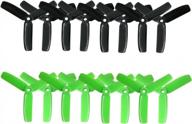 raycorp 4040 3-blades 4x4x3 propellers. 16 pieces (8cw, 8ccw) black & green 4-inch tri blades mini quadcopter & multirotor props + battery strap logo