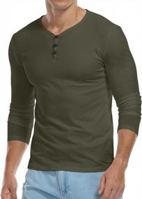 img 4 attached to Men'S Long Sleeve Henley T-Shirt - KUYIGO Cotton Buttons Placket Plain Shirt