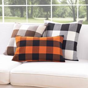 img 1 attached to Set Of 2 Buffalo Check Plaid Throw Pillow Covers Cotton Linen Cushion Cases For Sofa Bedding Car Home Decor, Orange And Black 12"X20", Joybest