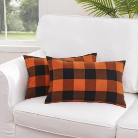 img 4 attached to Set Of 2 Buffalo Check Plaid Throw Pillow Covers Cotton Linen Cushion Cases For Sofa Bedding Car Home Decor, Orange And Black 12"X20", Joybest
