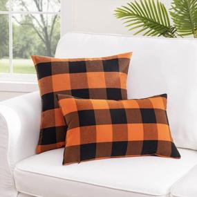 img 2 attached to Set Of 2 Buffalo Check Plaid Throw Pillow Covers Cotton Linen Cushion Cases For Sofa Bedding Car Home Decor, Orange And Black 12"X20", Joybest