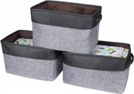set of 3 hokemp large fabric storage bins - 14.9 x 10.2 x 7.8 inches, collapsible and foldable with handles for closet, toys, towels, or laundry organization - black logo