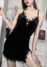 img 1 attached to Lace Mini Sleeveless Dress Black Lace Draped Bodycon Gothic Summer Dress Gothic Vintage Goth Dresses