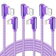 📱 purple 10ft iphone charger, 3 pack 10 foot lightning to usb charging cable with 90 degree braided apple charger cord - compatible with iphone 13/12/11 pro/11/xs max/xr/8/7/6s/6/plus, ipad pro/air/mini логотип