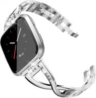 silver stainless steel bling bracelet compatible with fitbit versa/versa 2 for women - replacement accessory strap bangle for versa lite edition/versa se logo